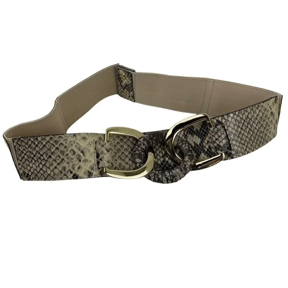 Michael Kors Snake Embossed Genuine Leather Belt Tan Gold Size M/L Style 555115